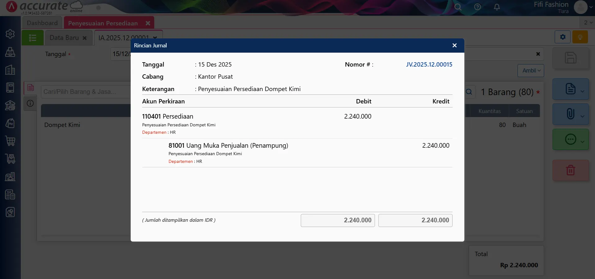 Mencatat uang muka penjualan berupa barang